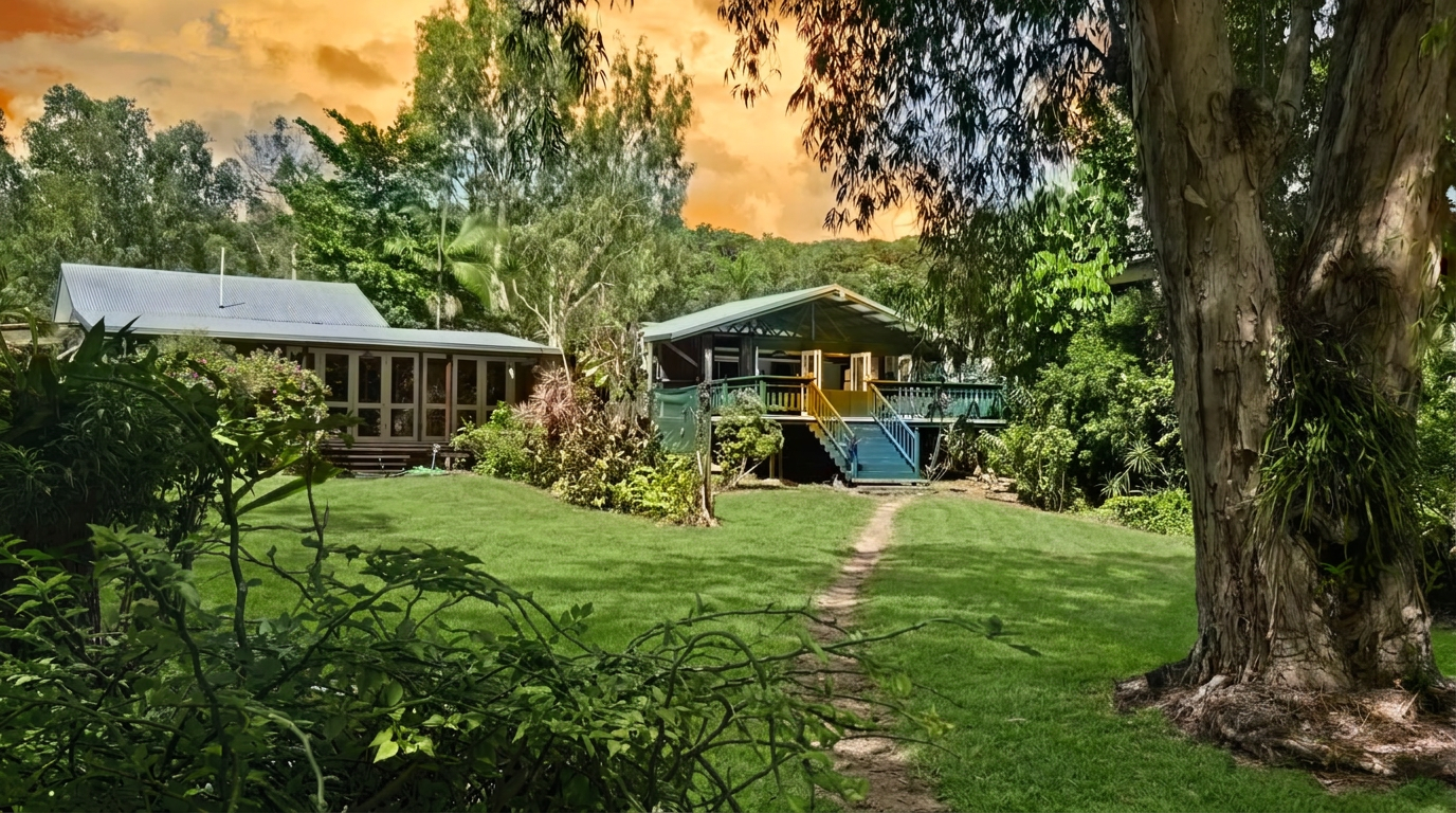 Harmony by the Sea Queenslander surrounded by tropical gardens