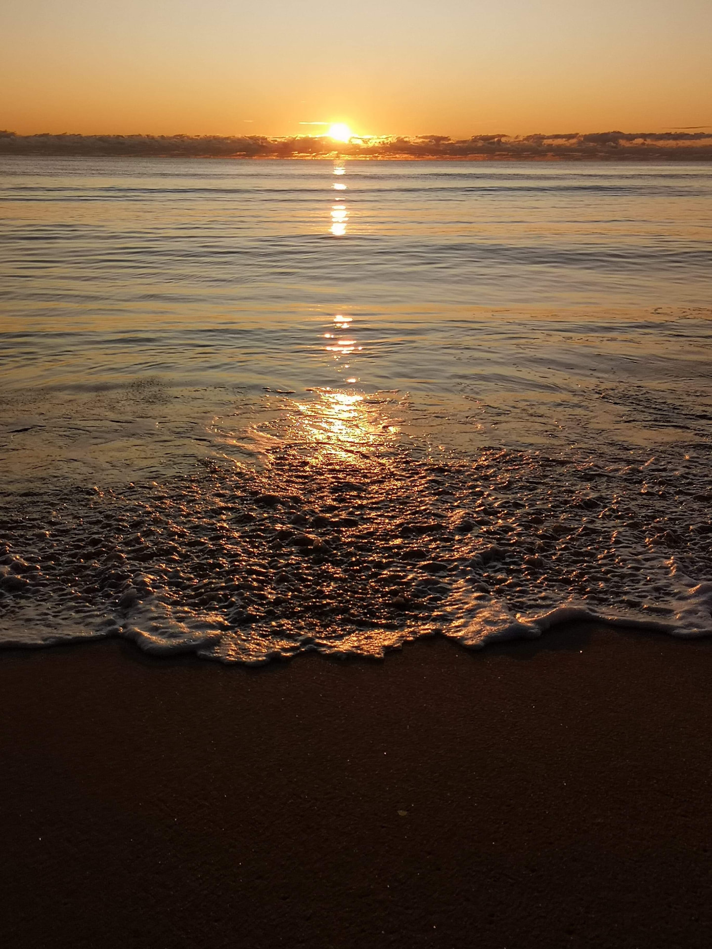 Golden sunrise reflected in a gentle wave on Bramston Beach
