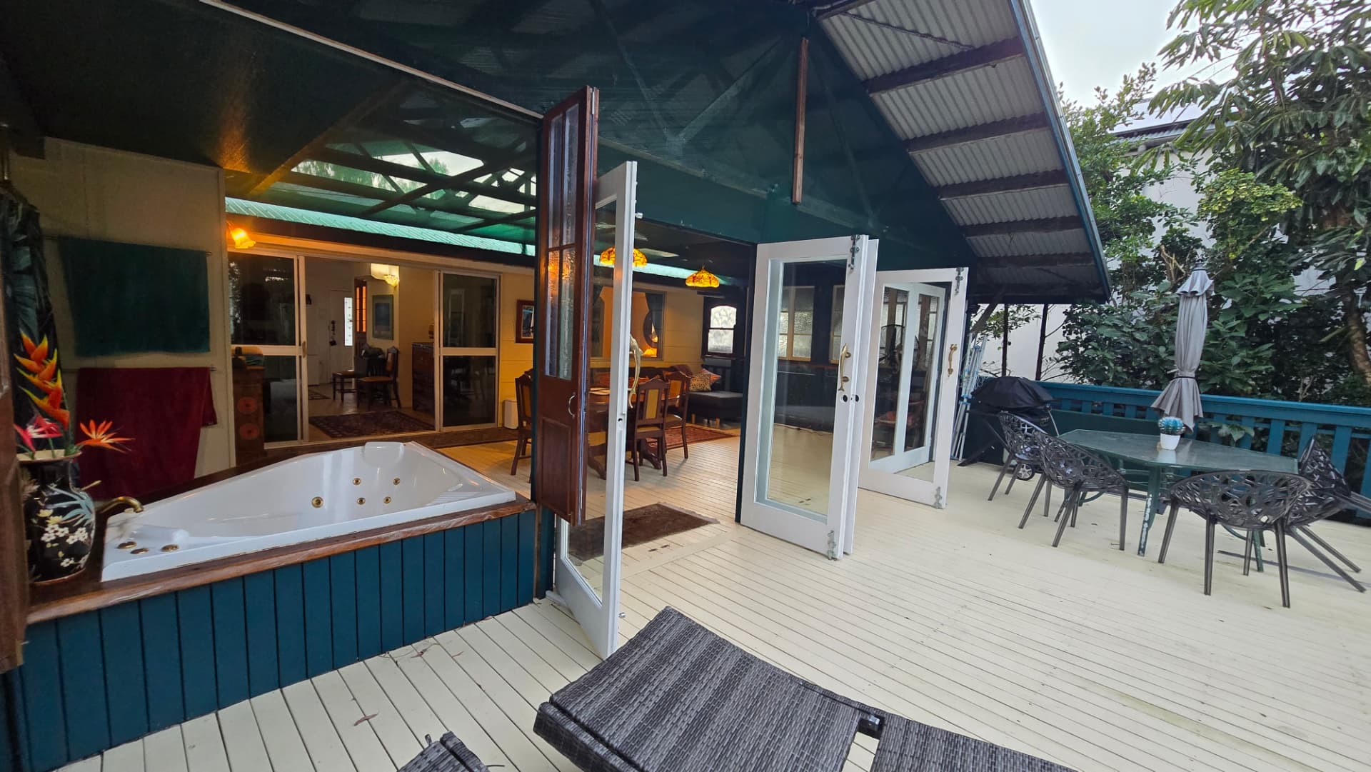 Private spa bath beside the spacious outdoor deck