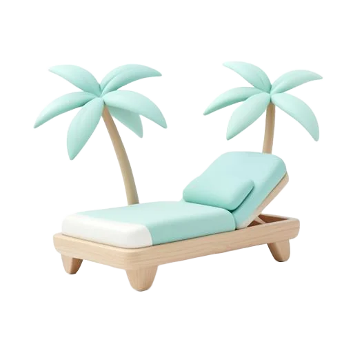 Hand-drawn chaise lounge under palm fronds